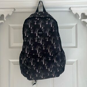 RVCA backpack - used - black w/ light pink palm trees